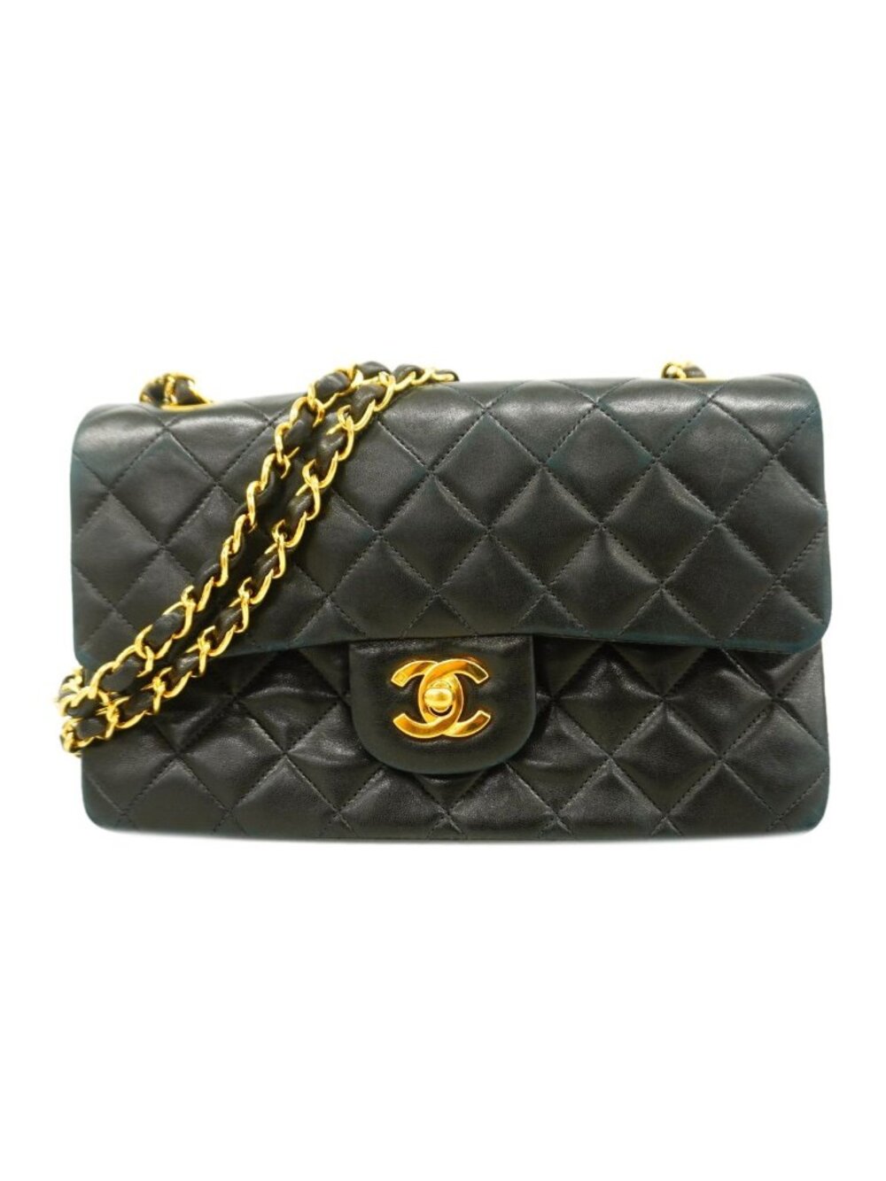 Chanel Shoulder Bag Quilted Lambskin Black Gold